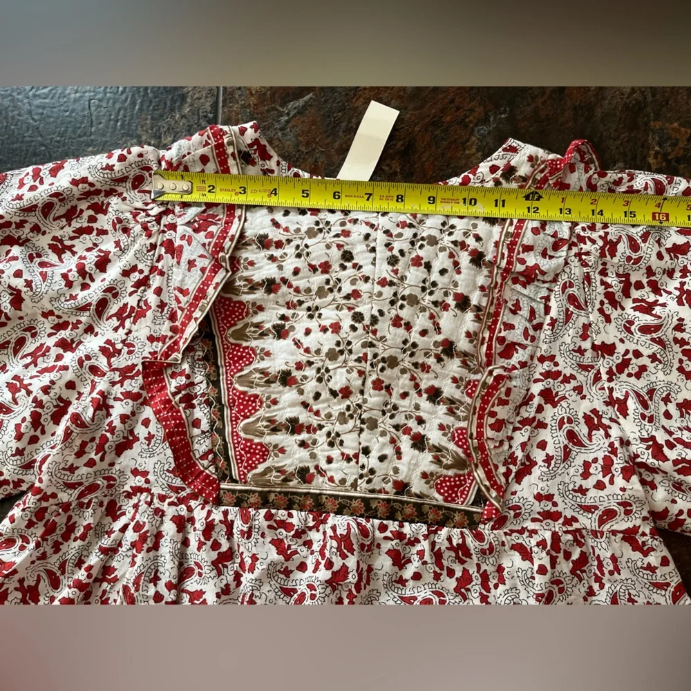 New women’s Calypso St Barth cotton quilt milkmaid boho flowy ruffle top. Large - Picture 14 of 16